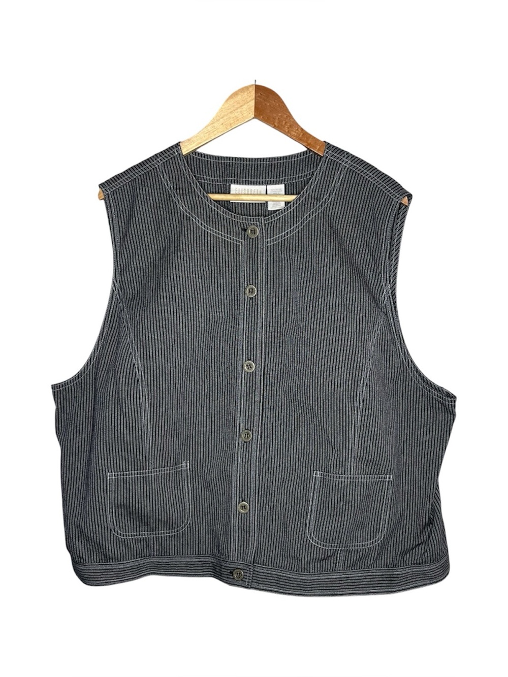 VTG Elisabeth by Liz Claiborne Black White Stripe Button Front Sleeveless Vest